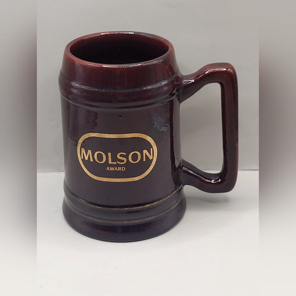Vintage Molson Award Beer Stein Tankard Mug Canada Brown Glaze 5.5” Ceramic